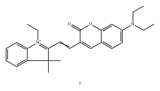 2-(2-(7-(diethylamino)-2-oxo-2H-chromen-3-yl)vinyl)-1-ethyl-3,3-dimethyl-3H-indol-1-ium iodide Structure