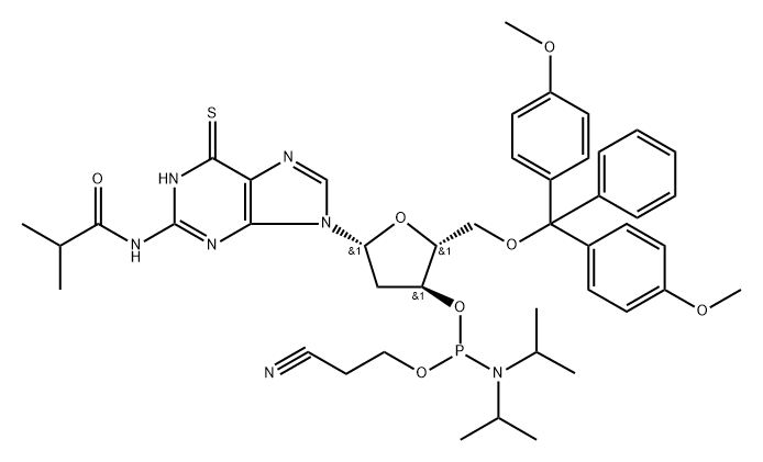 2'-Deoxy-5'-O-DMT-N2-isobutyryl-6-thioguanosine 3-CE phosphoramidite Structure
