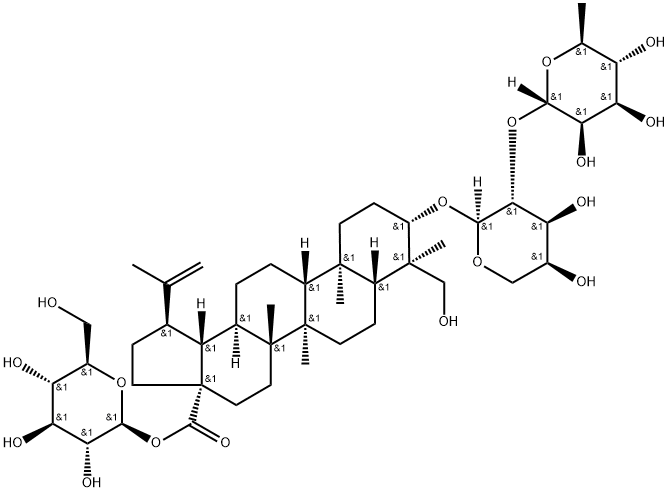 23-hydroxy-3β-[(O-α-L-rhamnopyranosyl-(1→2)-α-L-arabinopyranosyl)oxy]lup-20(29)-en-28-oic acid 28-O-β-D-glucopyranosyl  ester Structure