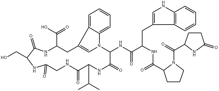 L-Tryptophan,L-valylglycyl-L-seryl-1-[carboxy[(5-oxo-L-prolyl-L-prolyl-L-tryptophyl)amino]methyl]-,(41(R)1)-lactam Structure