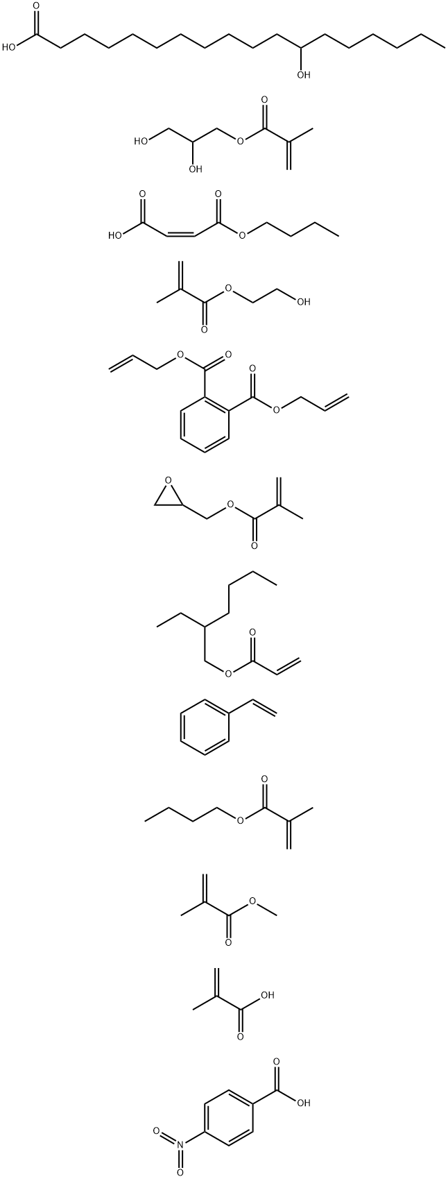 1,2-Benzenedicarboxylic acid, di-2-propenyl ester, polymer with (Z)-butyl hydrogen 2-butenedioate, butyl 2-methyl-2-propenoate, ethenylbenzene, 2-ethylhexyl 2-propenoate, 2-hydroxyethyl 2-methyl-2-propenoate, 12-hydroxyoctadecanoic acid homopolymer 2-hydr Structure