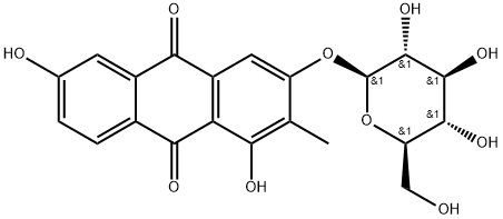 3-(β-D-Glucopyranosyloxy)-1,6-dihydroxy-2-methyl-9,10-anthracenedione 구조식 이미지