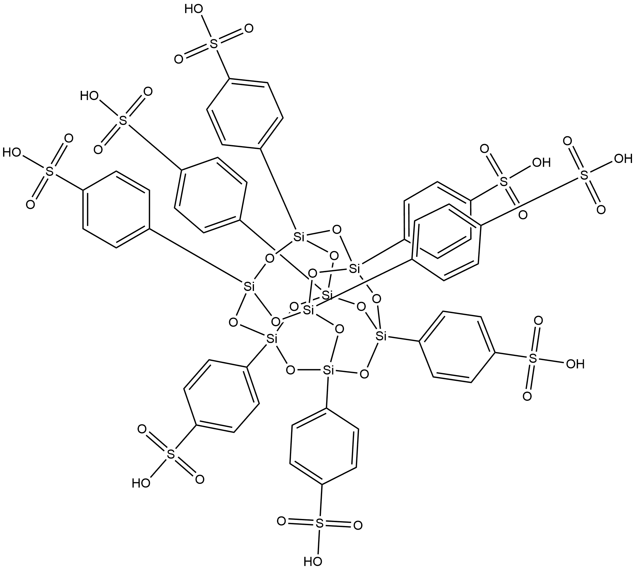 Benzenesulfonic acid, 4,4',4'',4''',4'''',4''''',4'''''',4'''''''-pentacyclo[9.5.1.13,9.15,15.17,13]octasiloxane-1,3,5,7,9,11,13,15-octayloctakis- Structure