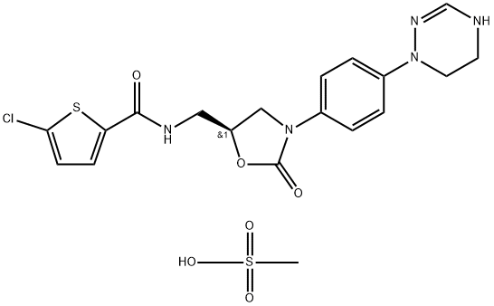 2-Thiophenecarboxamide, 5-chloro-N-[[(5S)-3-[4-(5,6-dihydro-1,2,4-triazin-1(2H)-yl)phenyl]-2-oxo-5-oxazolidinyl]methyl]-, methanesulfonate (1:1) 구조식 이미지