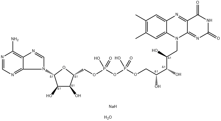 Riboflavin 5'-(trihydrogen diphosphate), P'→5'-ester with adenosine, sodium salt, hydrate (1:2:1) Structure