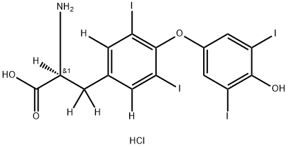 L-Tyrosine-α,β,β,2,6-d5, O-(4-hydroxy-3,5-diiodophenyl)-3,5-diiodo-, hydrochloride (1:1) Structure
