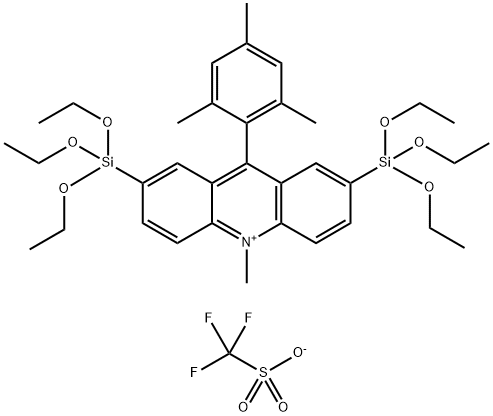 Acridinium, 10-methyl-2,7-bis(triethoxysilyl)-9-(2,4,6-trimethylphenyl)-, 1,1,1-trifluoromethanesulfonate (1:1) Structure