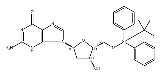 2-amino-9-((4R,5R)-5-(((tert-butyldiphenylsilyl)oxy)methyl)-4-hydroxytetrahydrofuran-2-yl)-1,9-dihydro-6H-purin-6-one Structure