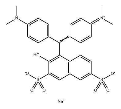 sodium:4-[[4-(dimethylamino)phenyl]-(4-dimethylazaniumylidenecyclohexa-2,5-dien-1-ylidene)methyl]-3-hydroxynaphthalene-2,7-disulfonate Structure