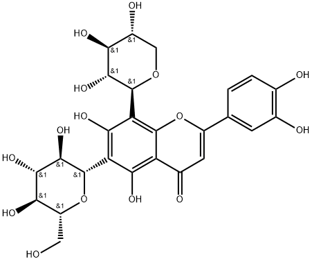 4H-1-Benzopyran-4-one, 2-(3,4-dihydroxyphenyl)-6-β-D-glucopyranosyl-5,7-dihydroxy-8-β-D-xylopyranosyl- Structure