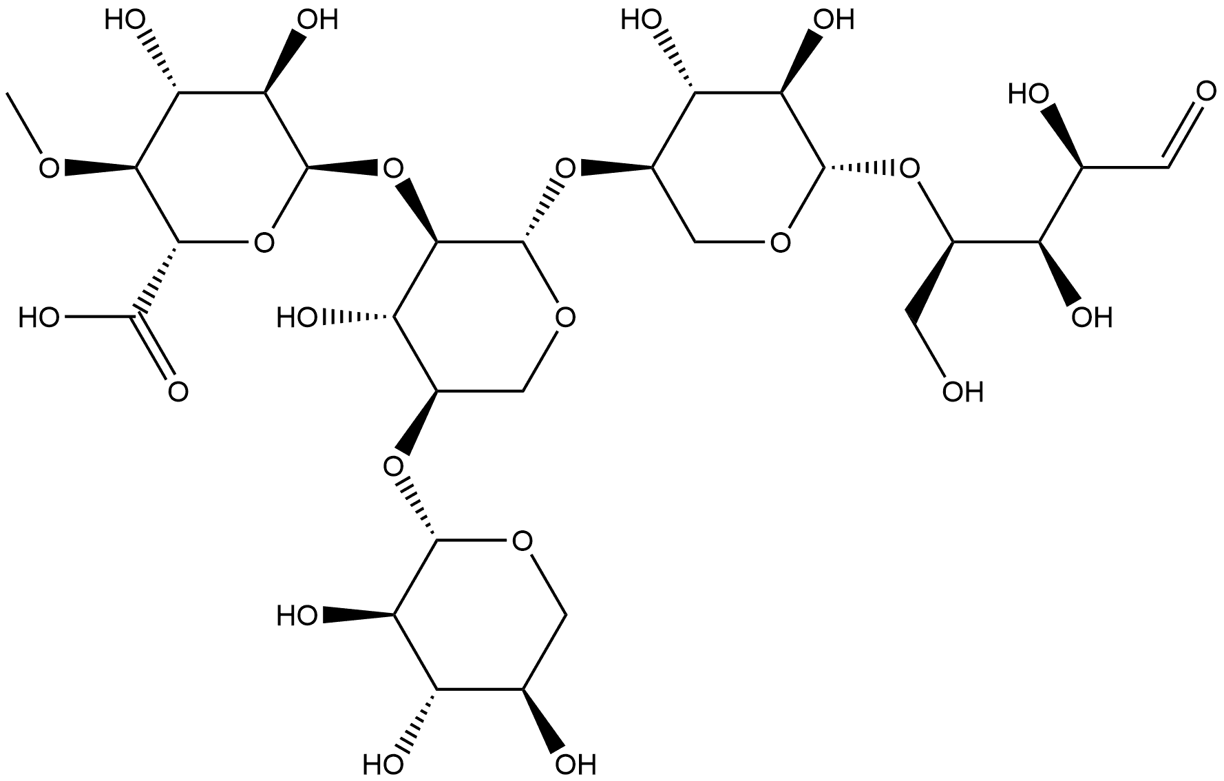 23-(4-O-Methyl-α-D-Glucuronyl)-xylotetraose Structure