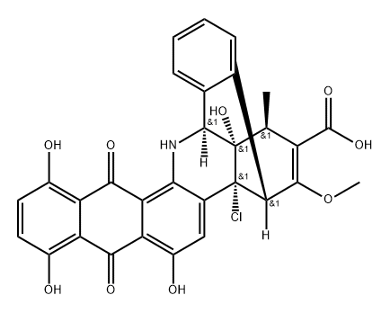 9,8,14-[1]Buten[1]yl[4]ylideneanthra[1,2-b]benz[f]azocine-19-carboxylic acid, 8-chloro-5,8,9,14,15,16-hexahydro-1,4,6,17-tetrahydroxy-20-methoxy-18-methyl-5,16-dioxo-, (8R,9R,14S,17S,18S)- (9CI) Structure