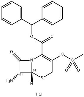 DIPHENYLMETHYL (7R)-7-AMINO-3-(MESYLOXY)-3,4-DIDEHYDROCEPHAM-4-CARBOXYLATE HYDROCHLORIDE Structure