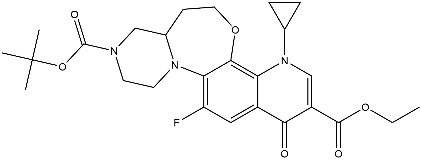 11H-Pyrazino[2,1-d]pyrido[3,2-i][1,5]benzoxazepine-4,11-dicarboxylic acid, 6-cyclopropyl-1-fluoro-3,6,8,9,9a,10,12,13-octahydro-3-oxo-, 11-(1,1-diMethylethyl) 4-ethyl ester Structure