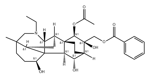 8,10a-Ethano-11,3,6a-ethanylylidene-8H-indeno[2,1-b]azocine-6,7,9,10-tetrol, 9-[(benzoyloxy)methyl]-1-ethyldodecahydro-3-methyl-, 10-acetate, (3R,6S,6aR,6bR,7R,8S,9R,10R,10aS,11R,11aR,13R)- Structure