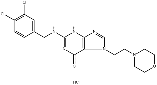 6H-Purin-6-one, 2-[[(3,4-dichlorophenyl)methyl]amino]-1,7-dihydro-7-[2-(4-morpholinyl)ethyl]-, hydrochloride (1:1) 구조식 이미지