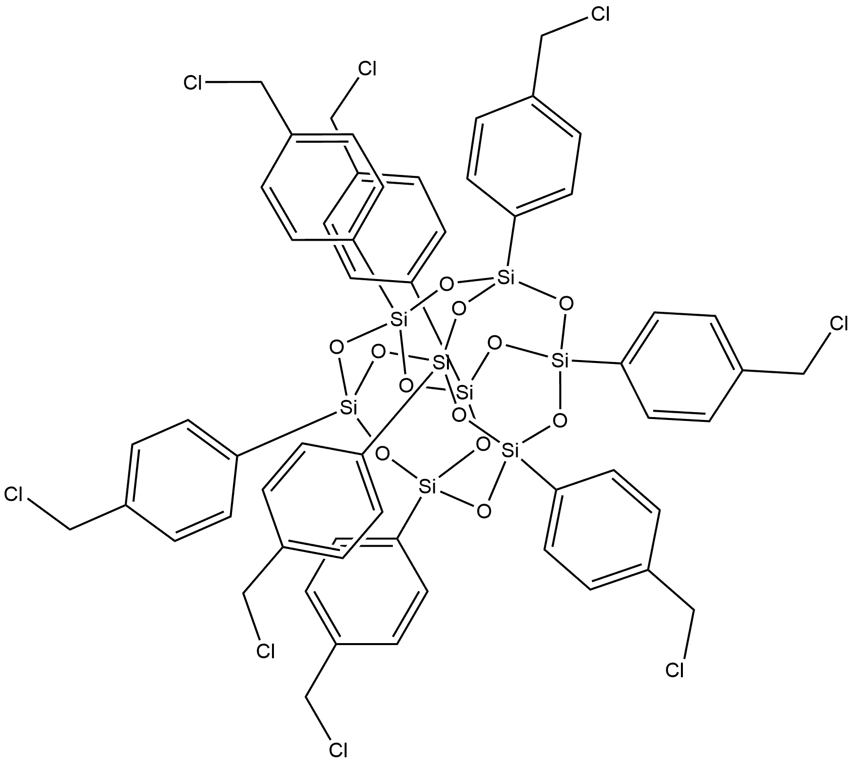 Pentacyclo[9.5.1.13,9.15,15.17,13]octasiloxane, 1,3,5,7,9,11,13,15-octakis[4-(chloromethyl)phenyl]- Structure