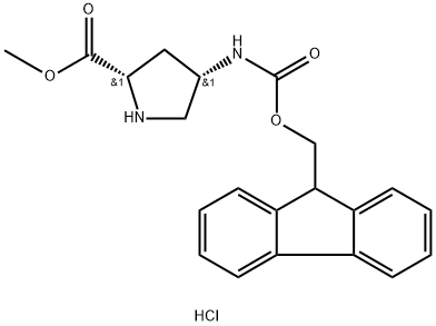 Methyl (2S,4S)-4-((((9H-fluoren-9-yl)methoxy)carbonyl)amino)pyrrolidine-2-carboxylate hydrochloride Structure