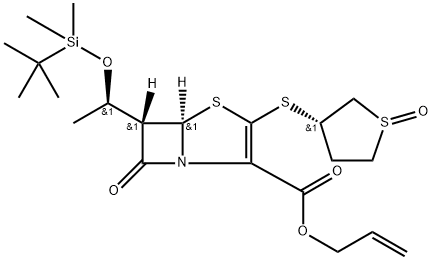 4-Thia-1-azabicyclo[3.2.0]hept-2-ene-2-carboxylic acid, 6-[1-[[(1,1-dimethylethyl)dimethylsilyl]oxy]ethyl]-7-oxo-3-[(tetrahydro-1-oxido-3-thienyl)thio]-, 2-propenyl ester, [5R-[3(1R*,3S*),5α,6α(R*)]]- (9CI) Structure