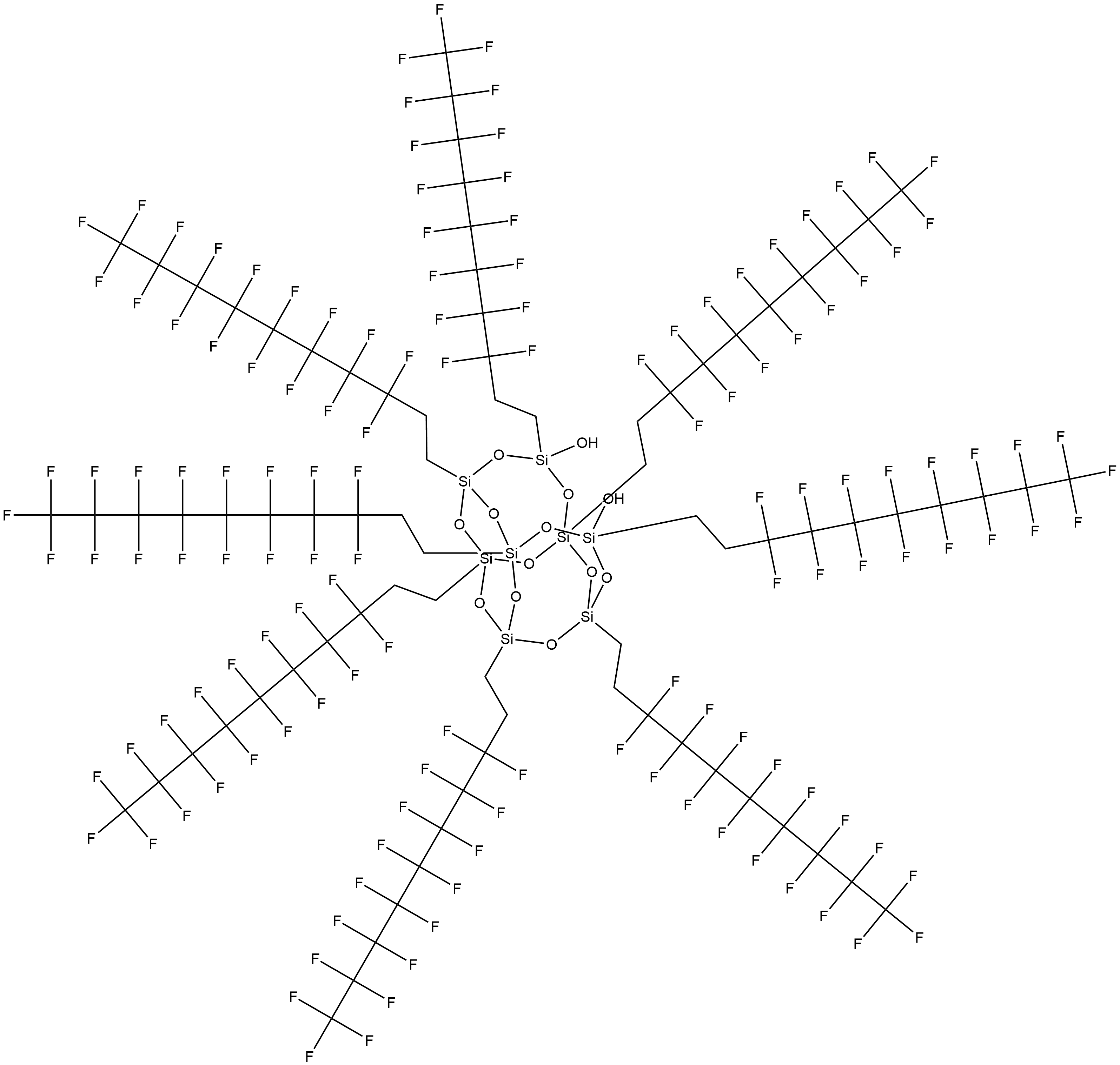 Tetracyclo[9.5.1.13,9.15,15]octasiloxane-7,13-diol, 1,3,5,7,9,11,13,15-octakis(3,3,4,4,5,5,6,6,7,7,8,8,9,9,10,10,10-heptadecafluorodecyl)- Structure