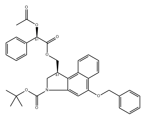 3H-Benz[e]indole-3-carboxylic acid, 1-[[[(acetyloxy)phenylacetyl]oxy]methyl]-1,2-dihydro-5-(phenylmethoxy)-, 1,1-dimethylethyl ester, [R-(R*,S*)]- 구조식 이미지