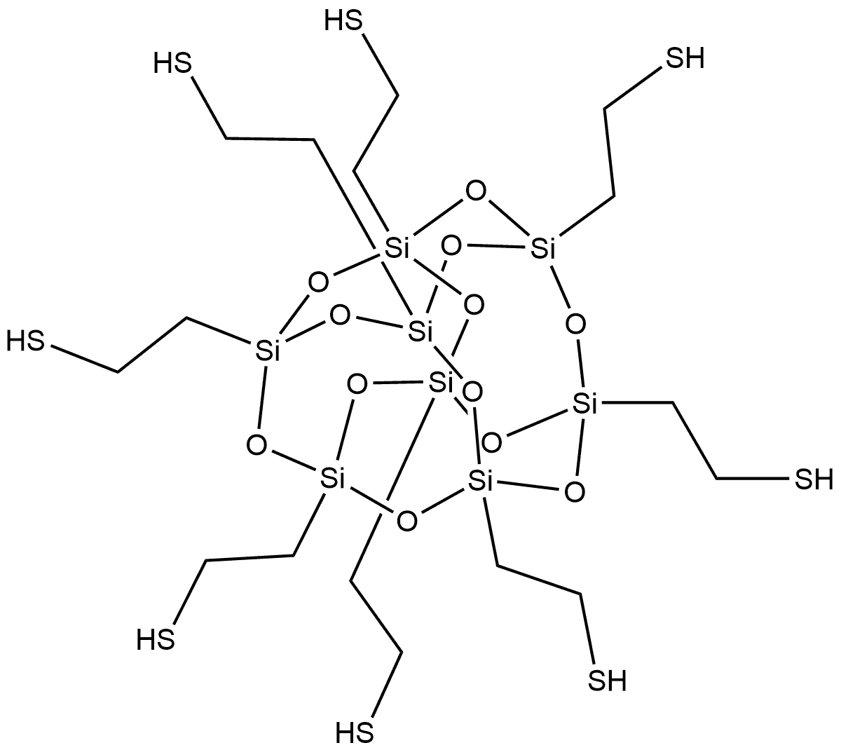 Pentacyclo[9.5.1.13,9.15,15.17,13]octasiloxane-1,3,5,7,9,11,13,15-octaethanethiol Structure