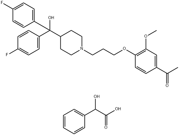 Benzeneacetic acid, α-hydroxy-, compd. with 1-[4-[3-[4-[bis(4-fluorophenyl)hydroxymethyl]-1-piperidinyl]propoxy]-3-methoxyphenyl]ethanone (1:1) Structure