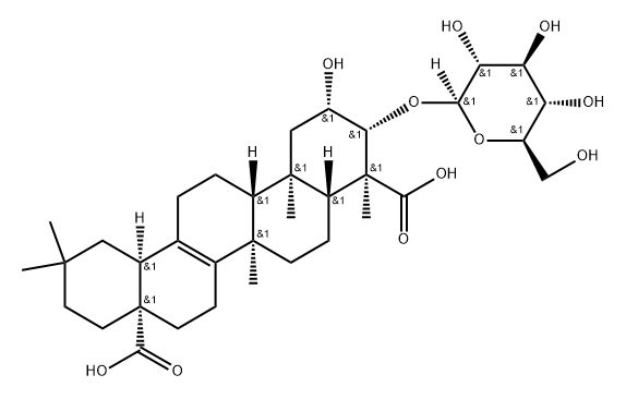  (2β,3β,4α)-3-(β-D-glucopyranosyloxy)-2-hydroxy-27-Norolean-13-ene-23,28-dioic acid Structure