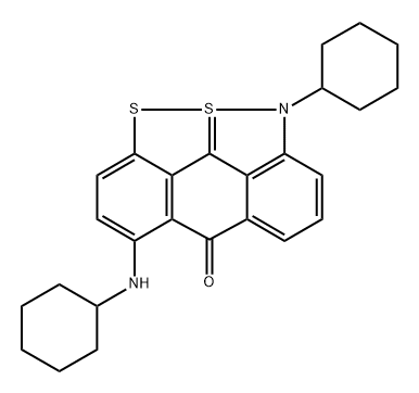 9-cyclohexyl-4-(cyclohexylamino)-10lambda~4~-benzo[cd][1,2]benzodithiolo[4,3,2-ghi][1,2]benzisothiazol-5(9H)-one 구조식 이미지