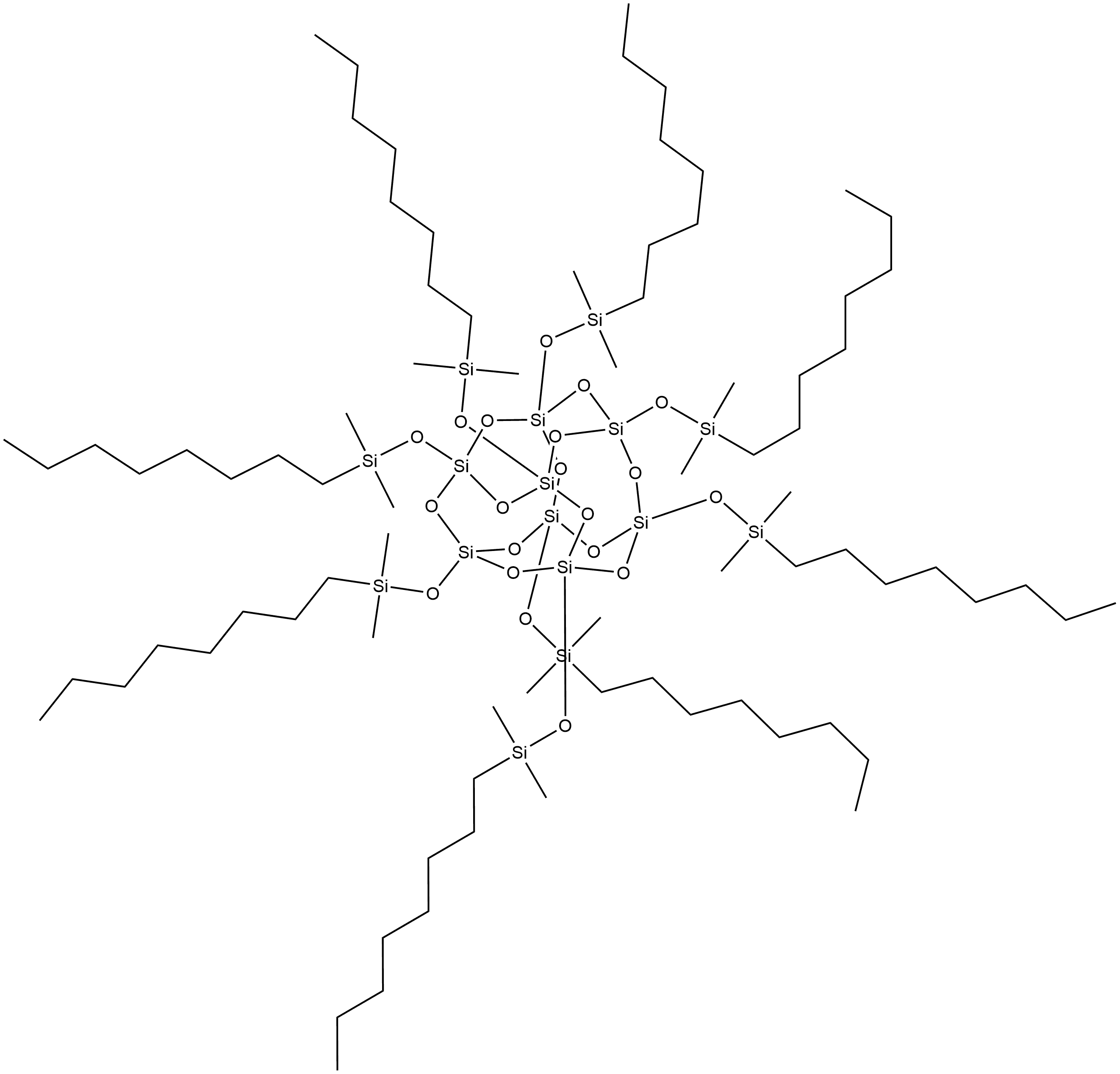 Pentacyclo[9.5.1.13,9.15,15.17,13]octasiloxane, 1,3,5,7,9,11,13,15-octakis[(dimethyloctylsilyl)oxy]- Structure