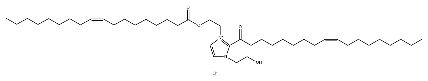 1H-Imidazolium, 1-(2-hydroxyethyl)-2-[(9Z)-1-oxo-9-octadecen-1-yl]-3-[2-[[(9Z)-1-oxo-9-octadecen-1-yl]oxy]ethyl]-, chloride (1:1) Structure