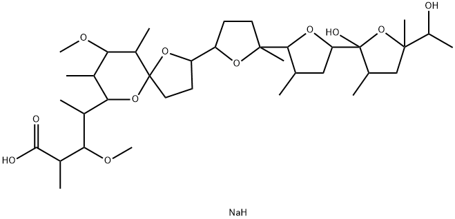 Monensin, 21,25-deepoxy-16-deethyl-12-demethyl-26-deoxy-21,24-epoxy-21-hydroxy-8,16-dimethyl-7-O-methyl-, monosodium salt, (8R,24S)- (9CI) Structure