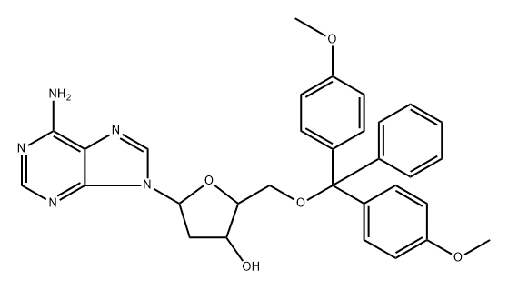 (2R,3R)-5-(6-amino-9H-purin-9-yl)-2-((bis(4-methoxyphenyl)(phenyl)methoxy)methyl)tetrahydrofuran-3-ol Structure