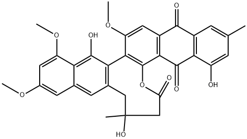 Anthra[1,2-b]naphth[2,3-d]oxonin-5,7,19(8H)-trione, 9,10-dihydro-4,9,16-trihydroxy-13,15,17-trimethoxy-2,9-dimethyl-, (+)- (9CI) Structure