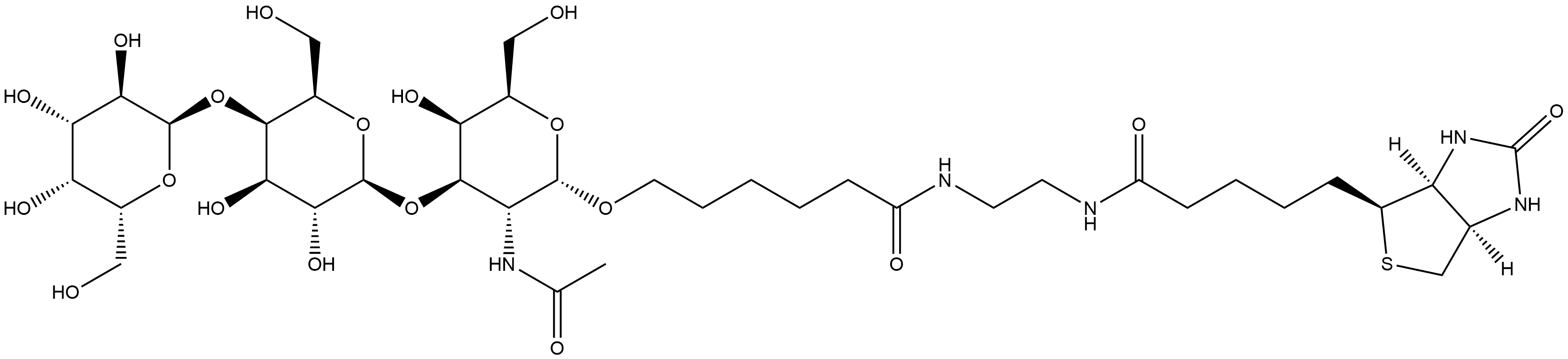 (3aS,4S,6aR)-N-[2-[[6-[[O-α-D-Galactopyranosyl-(1→4)-O-β-D-galactopyranosyl-(1→3)-2-(acetylamino)-2-deoxy-α-D-galactopyranosyl]oxy]-1-oxohexyl]amino]ethyl]hexahydro-2-oxo-1H-thieno[3,4-d]imidazole-4-pentanamide Structure