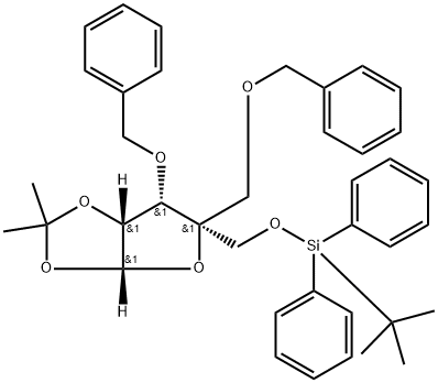 β-?L-?Lyxofuranose, 5-?O-?[(1,?1-?dimethylethyl)?diphenylsilyl]?-?1,?2-?O-?(1-?methylethylidene)?-?4-?C-?[(phenylmethoxy)?methyl]?-?3-?O-?(phenylmethyl)?- Structure