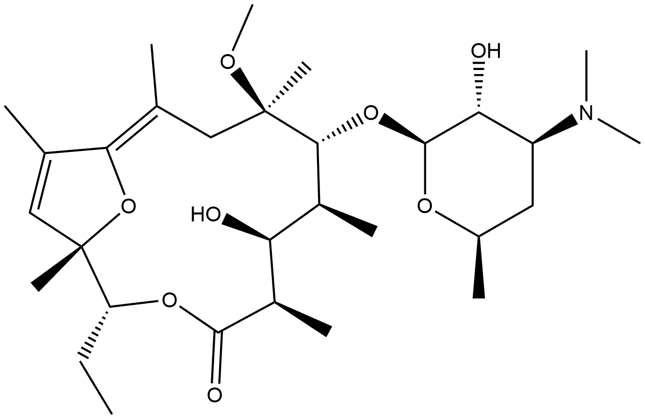 Erythromycin, 3-O-de(2,6-dideoxy-3-C-methyl-3-O-methyl-α-L-ribo-hexopyranosyl)-8,9,10,11-tetradehydro-9-deoxo-11,12-dideoxy-9,12-epoxy-6-O-methyl-, (8Z)- Structure