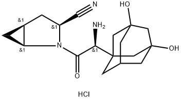 2-Azabicyclo[3.1.0]hexane-3-carbonitrile, 2-[(2S)-2-amino-2-(3,5-dihydroxytricyclo[3.3.1.13,7]dec-1-yl)acetyl]-, hydrochloride (1:1), (1S,3S,5S)-rel- 구조식 이미지