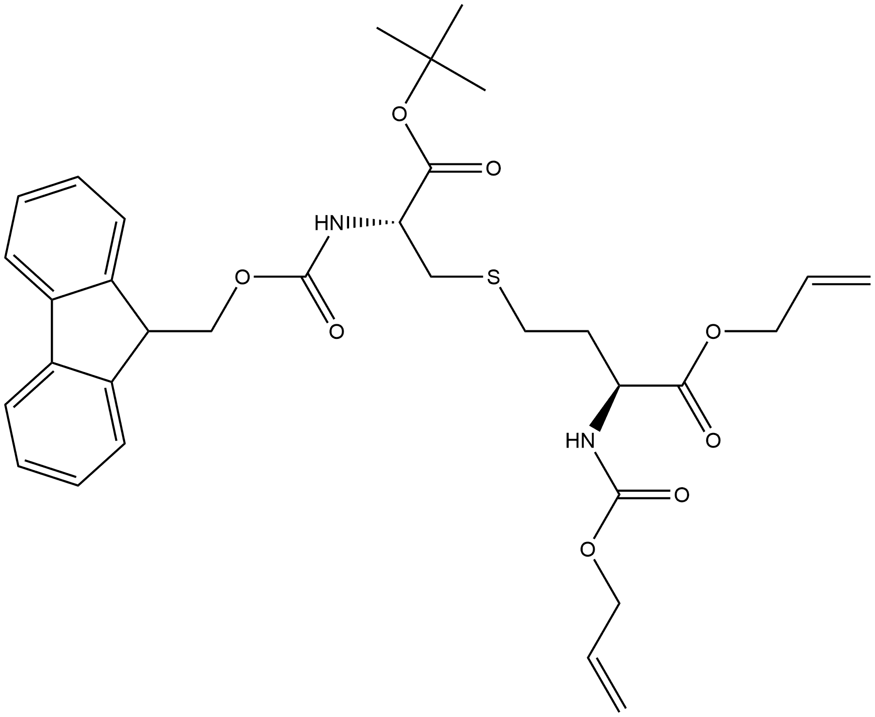 11-Oxa-5-thia-2,9-diazatetradec-13-enoic acid, 1-(9H-fluoren-9-ylmethoxy)-1,10-dioxo-, 1-1,1-dimethylethyl 2-propen-1-yl ester, (3R,8S)- Structure