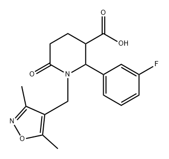 1-[(3,5-dimethyl-1,2-oxazol-4-yl)methyl]-2-(3-fluoro
phenyl)-6-oxopiperidine-3-carboxylic acid Structure