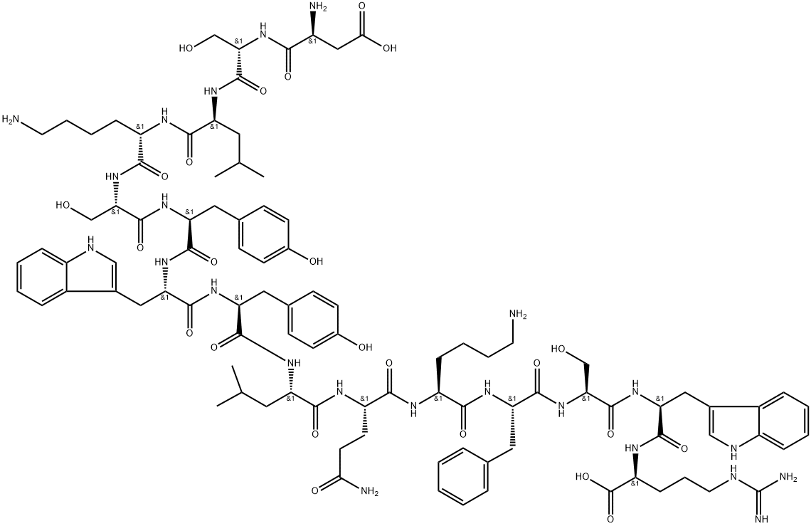 L-Arginine, L-α-aspartyl-L-seryl-L-leucyl-L-lysyl-L-seryl-L-tyrosyl-L-tryptophyl-L-tyrosyl-L-leucyl-L-glutaminyl-L-lysyl-L-phenylalanyl-L-seryl-L-tryptophyl- 구조식 이미지