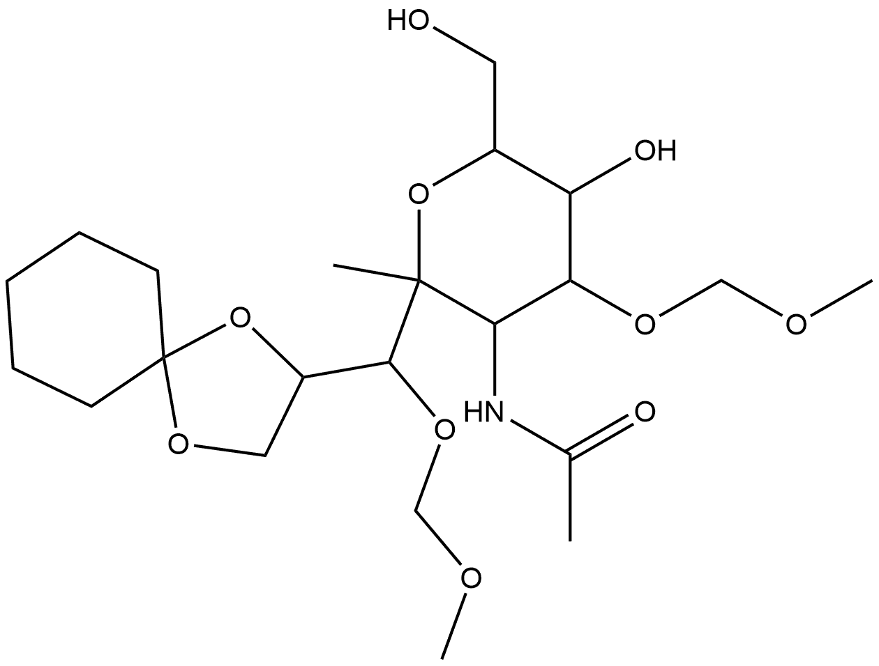 5-Acetamido-2,6-anhydro-8,9-O-cyclohexylidene-5-deoxy-4,7-bis-O-(methoxymethyl)-6-C-methyl-D-arabino-L-gulo-nonitol Structure