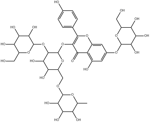 Kaempferol-3-O-β-D-[(2→1)-β-D-glucose-(6→1)-α- L-rhamnosyl]-glucose-7-O-β-D-glucoside Structure