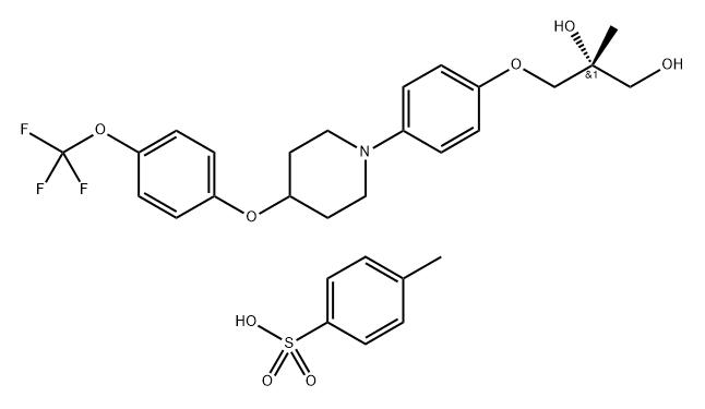 (R)-2-methyl-3-(4-(4-(4-(trifluoromethoxy)phenoxy)piperidin-1-yl)phenoxy)propane-1,2-diol 4-methylbenzenesulfonate 구조식 이미지