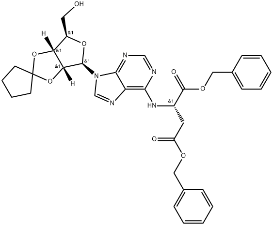 L-Aspartic acid, N-[9-(2,3-O-cyclopentylidene-β-D-ribofuranosyl)-9H-purin-6-yl]-, bis(phenylmethyl) ester (9CI) Structure