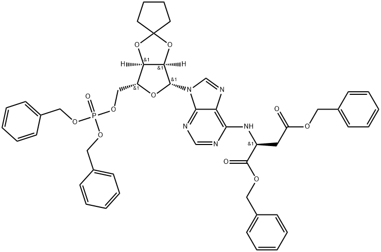 L-Aspartic acid, N-[9-[5-O-[bis(phenylmethoxy)phosphinyl]-2,3-O-cyclopentylidene-β-D-ribofuranosyl]-9H-purin-6-yl]-, bis(phenylmethyl) ester (9CI) Structure