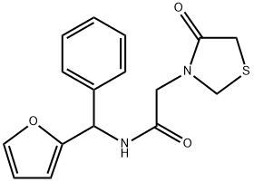 N-(furo-2-yl(phenyl)methyl)-2-(4-oxothiazolidin-3-yl)acetamide 구조식 이미지