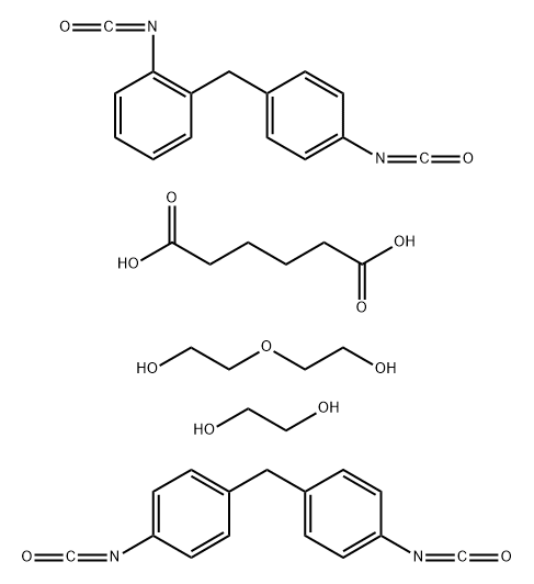 Hexanedioic acid, polymer with 1,2-ethanediol, 1-isocyanato-2-[(4-isocyanatophenyl) methyl]benzene, 1,1'-methylenebis[4-isocyanatobenzene] and 2,2'-oxybis[ethanol] Structure