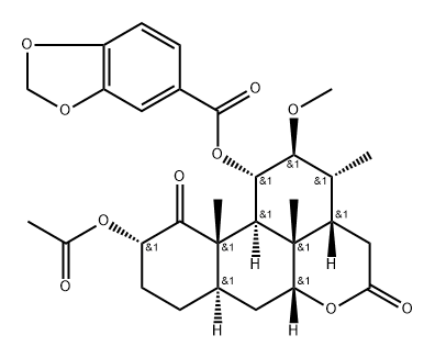 (1S)-1α-[[(1,3-Benzodioxol-5-yl)carbonyl]oxy]-10α-acetoxy-2β-methoxy-3α,11aβ,11cβ-trimethyl-1,2,3,3aβ,6aβ,7,7aα,9,10,11a,11b,11c-dodecahydrophenanthro[10,1-bc]pyran-5,11(4H,8H)-dione Structure