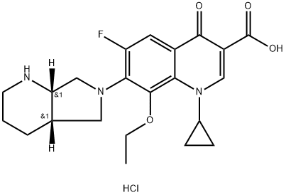 3-Quinolinecarboxylic acid, 1-cyclopropyl-8-ethoxy-6-fluoro-1,4-dihydro-7-[(4aR,7aR)-octahydro-6H-pyrrolo[3,4-b]pyridin-6-yl]-4-oxo-, hydrochloride (1:1), rel- 구조식 이미지